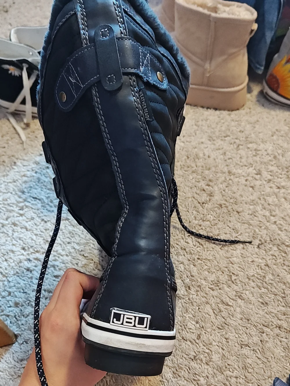 Women's Navy Blue Faux-Fur Winter Lace-Up Boots